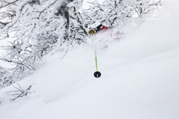 Robin Elfsberg prickar ett snöfall på Tännäskr. Foto: Eric Säfström.