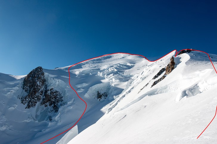 Kammen från Vallot mot toppen av Mont Blanc. Se t. Foto: Erik Fröjdh.