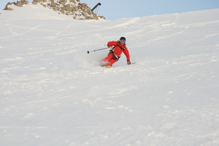 Riktigt nice väder denna dag på Grands Montets �. Foto: Dan Bergman. Åkare: Jacob Hasslow.