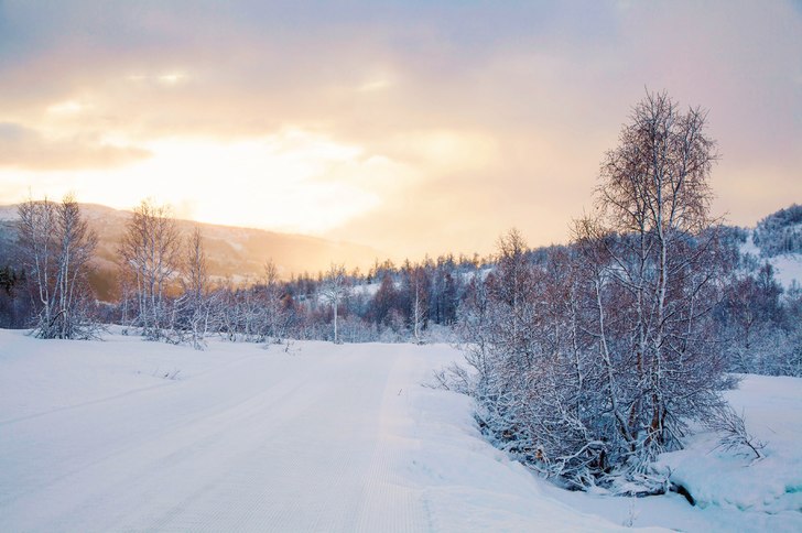 Trærne har pyntet seg i hvitt
Hodlekve og Rindabo.