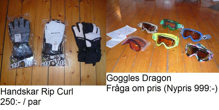 Till vänster, Handskar Rip Curl storlek M från 2. Foto: Eric Tidlund.