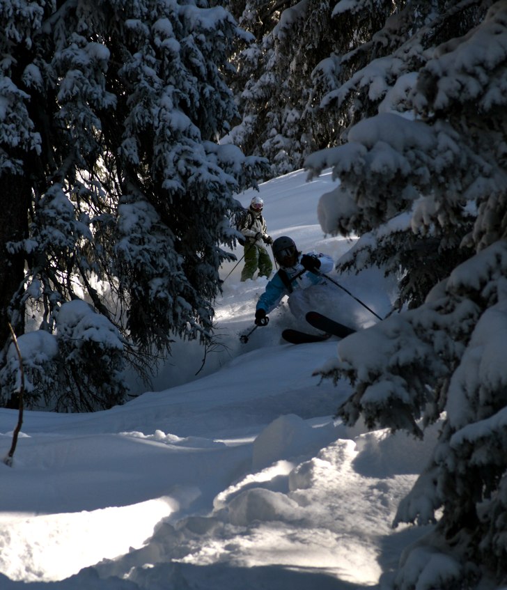 Påväg ner i Langen-skogen efter snöfall.. Foto: Felix Grunert. Åkare: Rikard Lindblad.