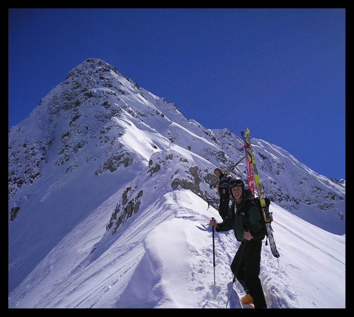 På väg upp för Les Aiguille Croches... Åkte sk. Foto: Björn Mogensen. Åkare: Bak: Knut Bendik Humlevik, Fram: Filip Jacobson.