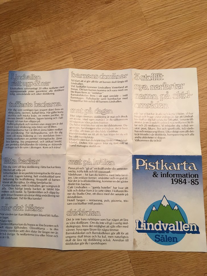 Pistkarta Lindvallen 1984. Hittad i en gammal väs.