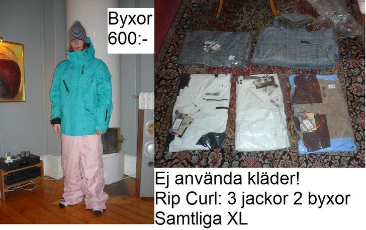 Till vänster, Byxa Rip Curl storlek XL från 2007. Foto: Eric Tidlund.