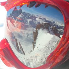 Kort p&aring; spegelglas i goggles.. Foto: Martin Bengtsson.