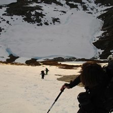 hiking. 4+hours to the midnight drop-in... burn to. Foto: brian Wolfe. &Aring;kare: Samuel, Ane, Jurgen....