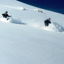 &Auml;nnu en fantastisk dag p&aring; Grands Montets.. Foto: Magnus Nilsson. &Aring;kare: Lars Westerfur och Fredric Berglund.
