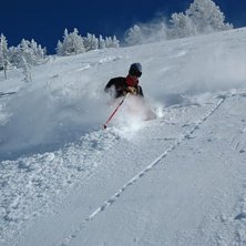 Chris en ski-patroler i Alta i &aring;rets f&ouml;rsta powd. Foto: Bj&ouml;rn Nilsson. &Aring;kare: Chris Rogers.