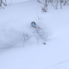 Puder i en bred skogsgl&auml;nta med Per Powder Paradi.