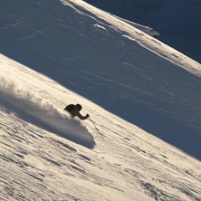 Solnedg&aring;ng i Fornet, Val d&amp;#039;Is&eacute;re fre 10. Foto: Johan Gustafsson. &Aring;kare: Niclas Karlson.