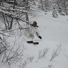 Ny fin h&auml;rlig sn&ouml; i skogen p&aring; Klein sidan. Foto: Martin Vikstr&ouml;m. &Aring;kare: Adam Jonsson.