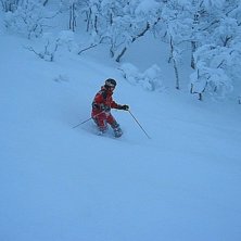 En r&ouml;d PJ under bl&aring;a timmen i Kittefj&auml;ll.. Foto: Janne Storf&auml;lt. &Aring;kare: Peter (PJ) Johansson.