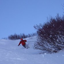F&ouml;rsta sp&aring;ren! Henke im Geissberg!! . Foto: Robert Hortlund. &Aring;kare: Henrik Luthman.
