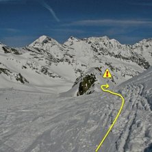 &Aring;k 3 North Face - Starta fr&aring;n toppen av &aring;ttasto. Foto: Powder Department Stubaier Gletscher.
