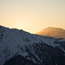 Solnedg&aring;ng. Verbier, Schweiz.