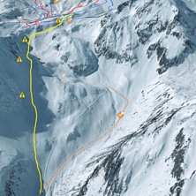 Diritissima letar sig ned i samma dalg&aring;ng som opi. Foto: Stubaier Gletscher.