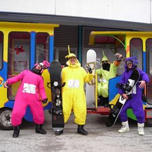 Starten p&aring; en sjukt rolig f&ouml;delsedag som s&aring; kla. Foto: Matu som Po. &Aring;kare: fr&aring;n v&auml;nster Po, Laa-Laa, Dipsy och Tinky Winky.