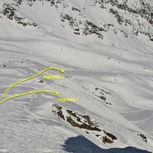 HIGHWAY I + II med start fr&aring;n 8-stolsliften Rotad. Foto: Powder Department Stubaier Gletscher.