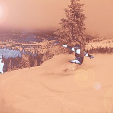 Per trycker till ordentligt i en pudersv&auml;ng. Dett. Foto: Hans Johansson. &Aring;kare: Per Larsson.