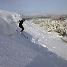 Drop fr&aring;n hangen bortom ravinen i H&ouml;gfj&auml;llet, c. Foto: Henning Olsson. &Aring;kare: Philip Olsson.