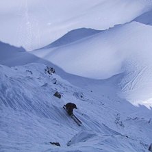 L&auml;tt fel&aring;kning och lavinrisk i den t&auml;nkta coula. Foto: Magnus Ingevall. &Aring;kare: Fredrik Segerholm.