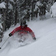 F&ouml;rsta av m&aring;nga h&auml;rliga pudersv&auml;ngarna i Tellu. Foto: Staffan Bj&ouml;rklund. &Aring;kare: Catharina Rydberg.