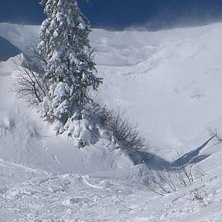 Brottskanten efter en liten lavin som Jesper &amp;. Foto: Amalis Jeppe. &Aring;kare: Amalis Jeppe.