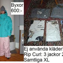 Till v&auml;nster, Byxa Rip Curl storlek XL fr&aring;n 2007. Foto: Eric Tidlund.