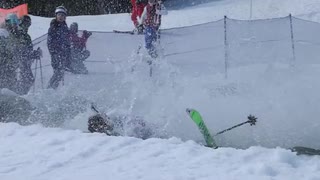 Retroski pond skim faceplant