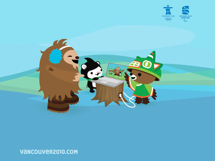 Quatchi (t v), Miga och Sumi kommer ta emot olympiadera i Vancouver 2010.