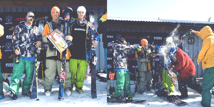 Jim Johansson, Kristoffer Edwall och Kim Boberg får känna på hur det är att dusha i champange.