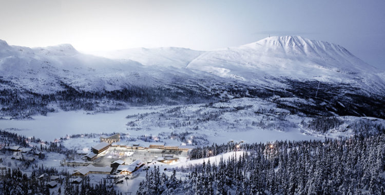 Det utbyggda hotellet blir större och modernare, i bakgrunden syns 1883 meter höga Gaustatoppen.