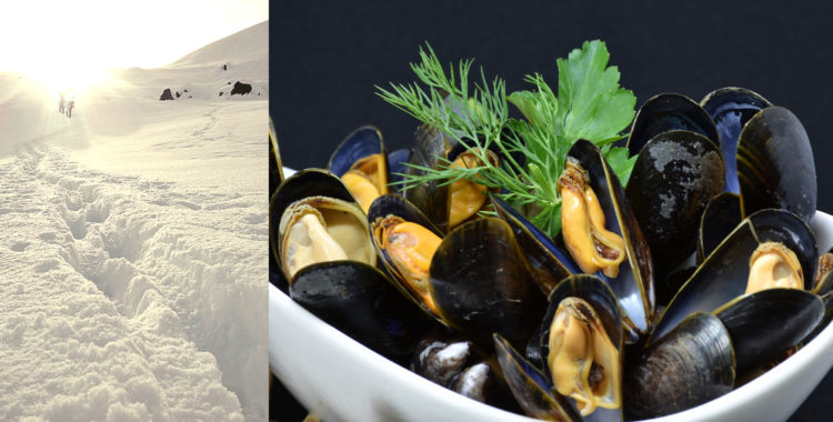 Topptur som blev musselplockande och liftbaserad soldag med puder. 